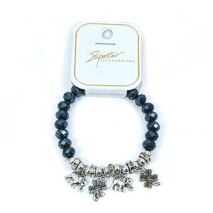 NWOT Elephant & Clover Charms Stretch Beaded Bracelet